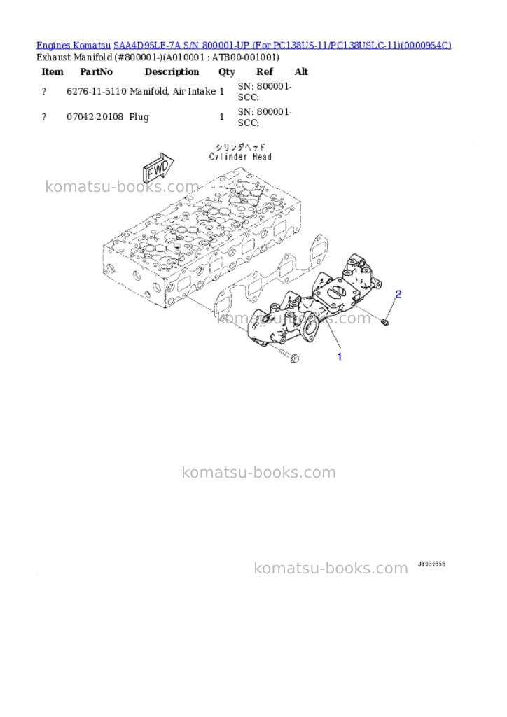 Komatsu saa4d95le-7a s/n 800001-up for pc138us-11/pc138uslc-11 Parts catalog cover Page 9
