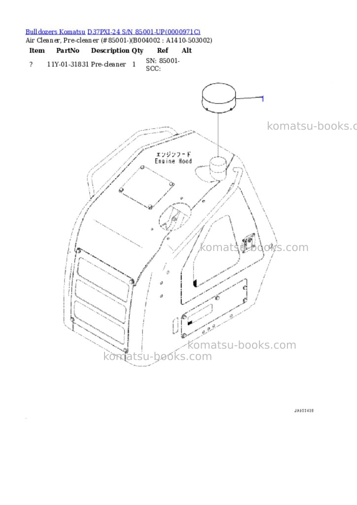 Komatsu d37pxi-24 s/n 85001-up Parts catalog cover Page 8 Komatsu d37pxi-24 s/n 85001-up Parts catalog cover Page 8
