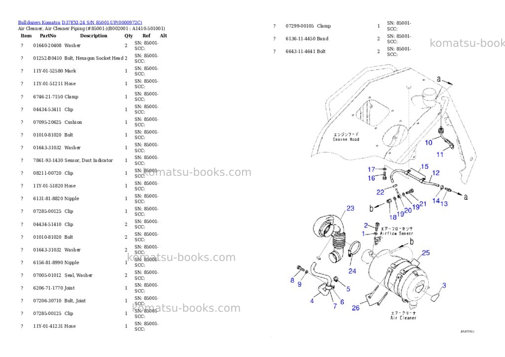 Komatsu d37exi-24 s/n 85001-up Parts catalog cover Komatsu d37exi-24 s/n 85001-up Parts catalog cover