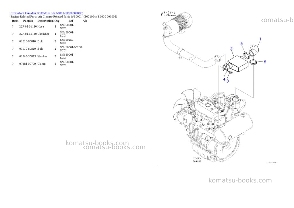 Komatsu pc30mr-5 s/n 50001-up Parts catalog cover Page 3 Komatsu pc30mr-5 s/n 50001-up Parts catalog cover Page 3