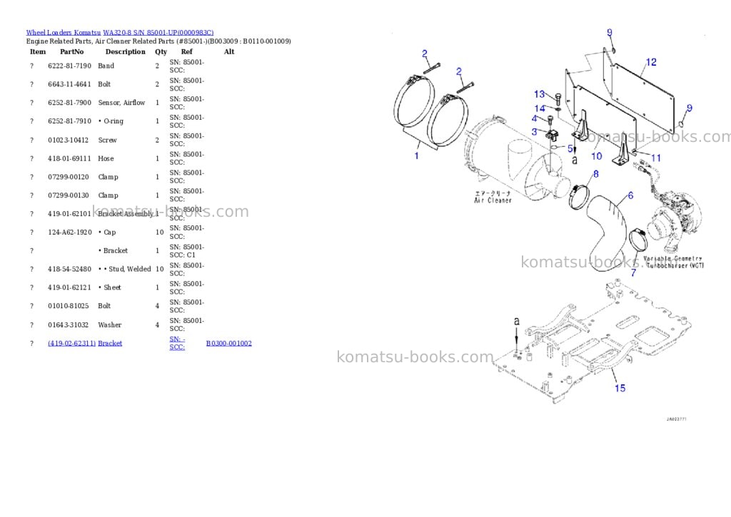 Komatsu wa320-8 s/n 85001-up Parts catalog cover Page 10 Komatsu wa320-8 s/n 85001-up Parts catalog cover Page 10