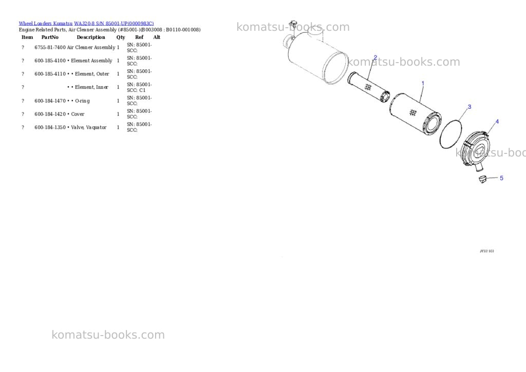 Komatsu wa320-8 s/n 85001-up Parts catalog cover Page 9 Komatsu wa320-8 s/n 85001-up Parts catalog cover Page 9