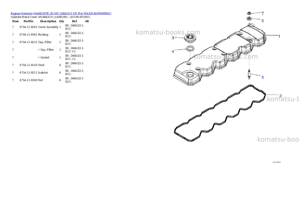 Komatsu saa6d107e-3g s/n 26643211-up for wa320-8 Parts catalog cover
