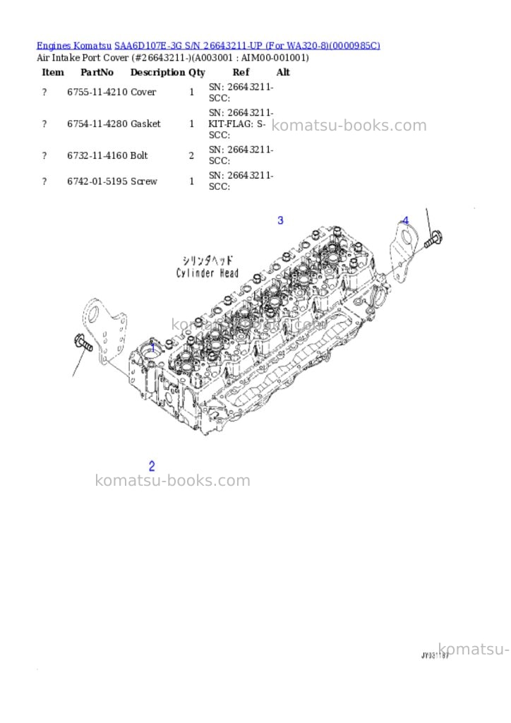 Komatsu saa6d107e-3g s/n 26643211-up for wa320-8 Parts catalog cover Page 2
