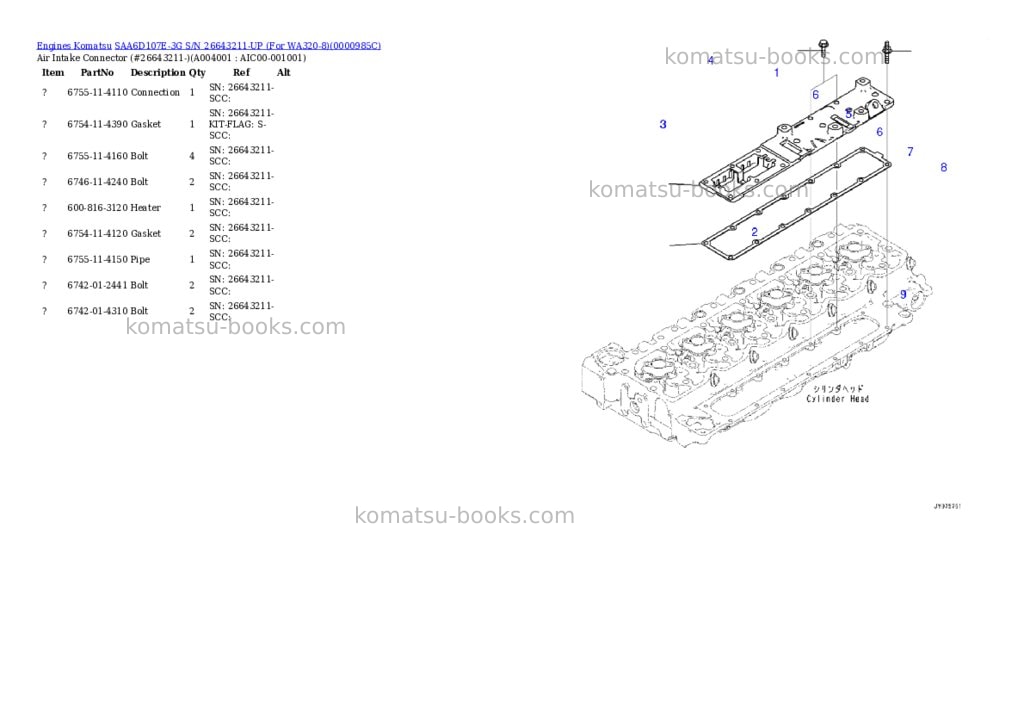 Komatsu saa6d107e-3g s/n 26643211-up for wa320-8 Parts catalog cover Page 3