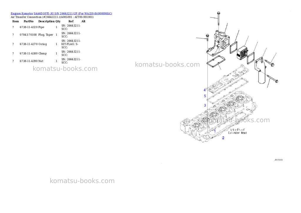Komatsu saa6d107e-3g s/n 26643211-up for wa320-8 Parts catalog cover Page 4