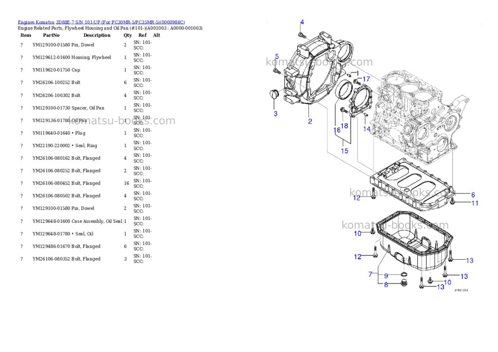 Komatsu 3d88e-7 s/n 101-up for pc30mr-5/pc35mr-5 Parts catalog cover Page 2