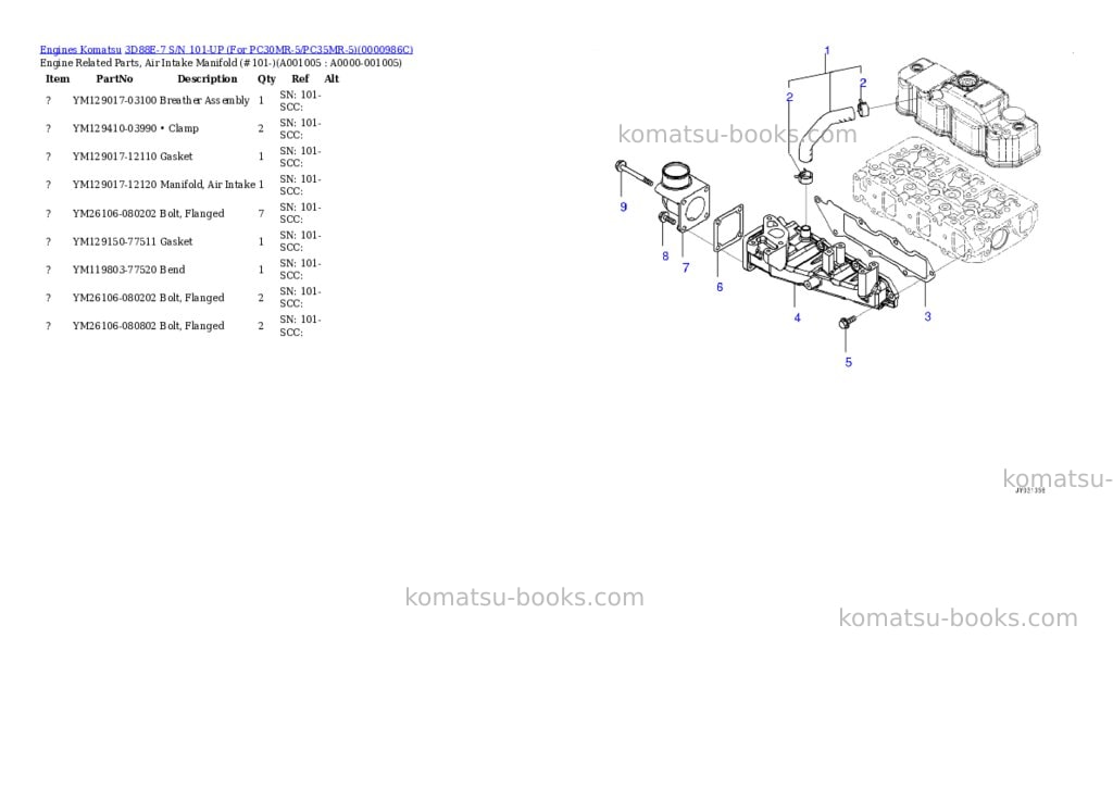 Komatsu 3d88e-7 s/n 101-up for pc30mr-5/pc35mr-5 Parts catalog cover Page 4