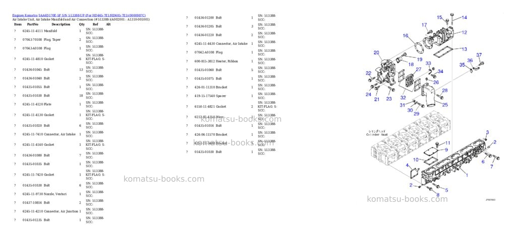 Komatsu saa6d170e-5f s/n 513388-up for hd465-7e1/hd605-7e1 Parts catalog cover Komatsu saa6d170e-5f s/n 513388-up for hd465-7e1/hd605-7e1 Parts catalog cover