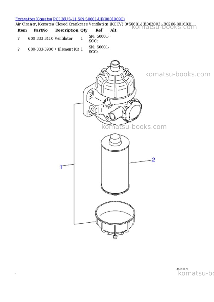 Komatsu pc138us-11 s/n 50001-up Parts catalog cover Page 5