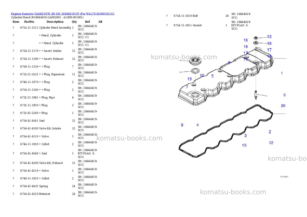 Komatsu saa6d107e-3h s/n 26644419-up for wa270-8 Parts catalog cover