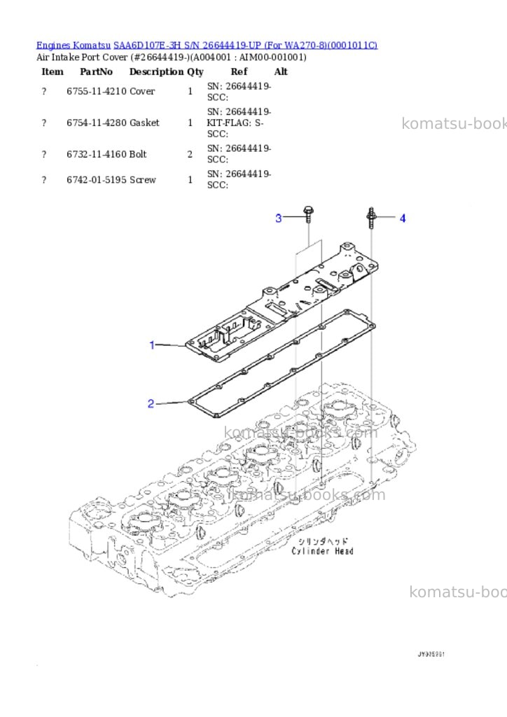 Komatsu saa6d107e-3h s/n 26644419-up for wa270-8 Parts catalog cover Page 3