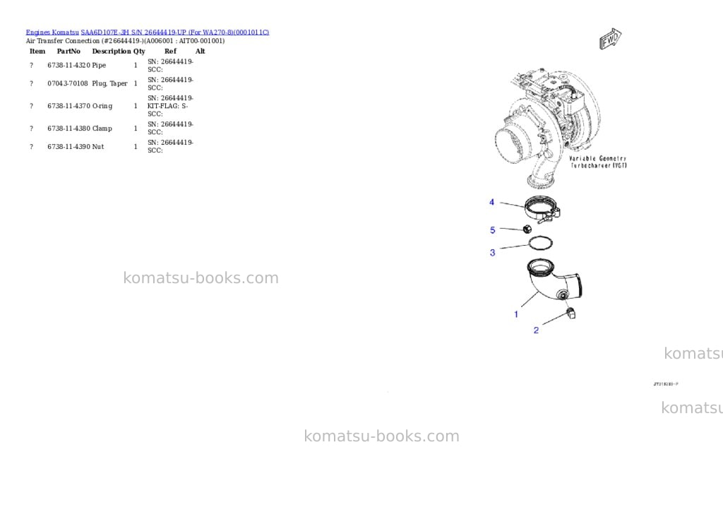 Komatsu saa6d107e-3h s/n 26644419-up for wa270-8 Parts catalog cover Page 5
