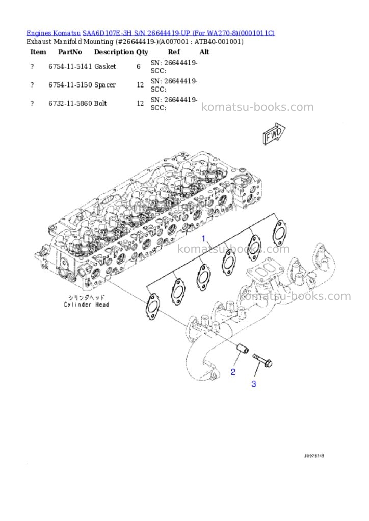Komatsu saa6d107e-3h s/n 26644419-up for wa270-8 Parts catalog cover Page 6