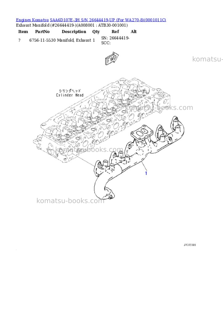 Komatsu saa6d107e-3h s/n 26644419-up for wa270-8 Parts catalog cover Page 7