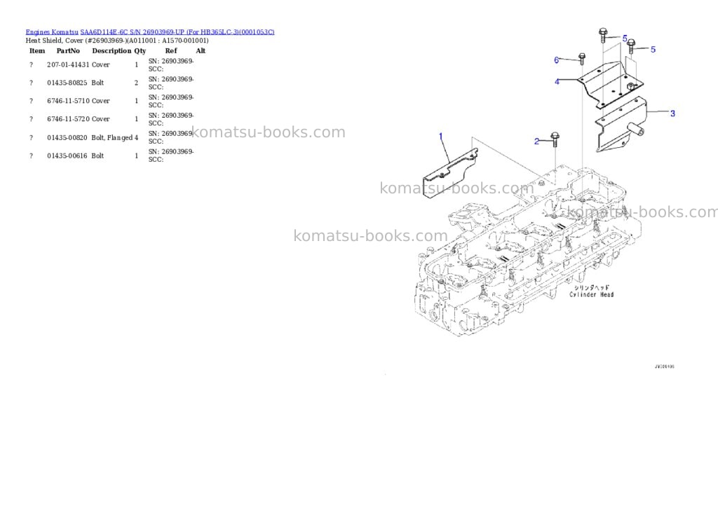 Komatsu SAA6D114E-6C S/N 26903969-UP (For HB365LC-3) Parts catalog cover Page 10