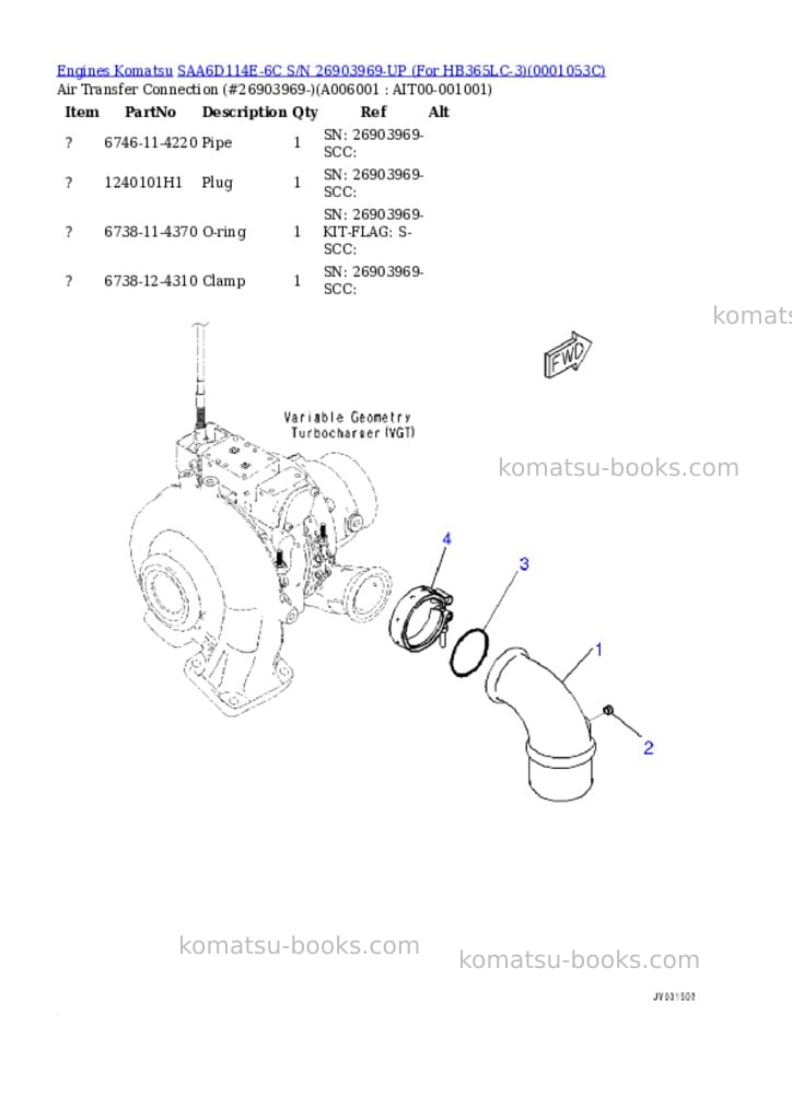 Komatsu SAA6D114E-6C S/N 26903969-UP (For HB365LC-3) Parts catalog cover Page 5