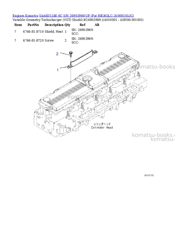 Komatsu SAA6D114E-6C S/N 26903969-UP (For HB365LC-3) Parts catalog cover Page 9