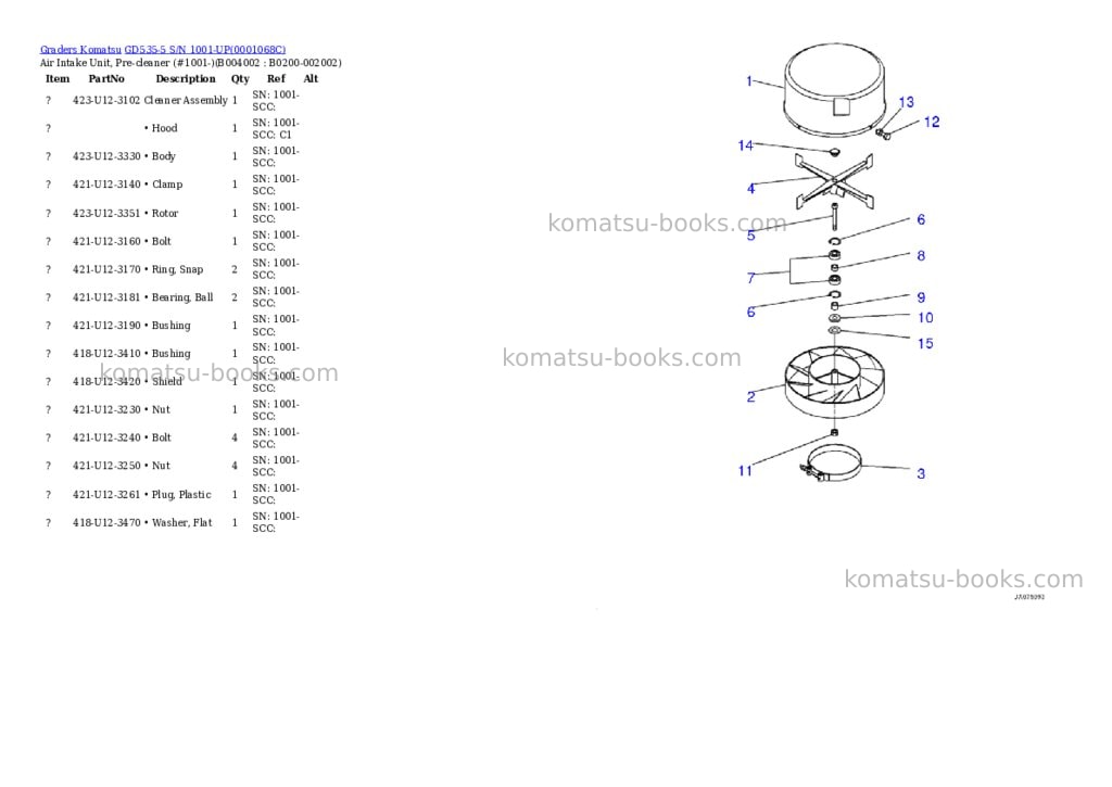 Komatsu gd535-5 s/n 1001-up Parts catalog cover Page 5