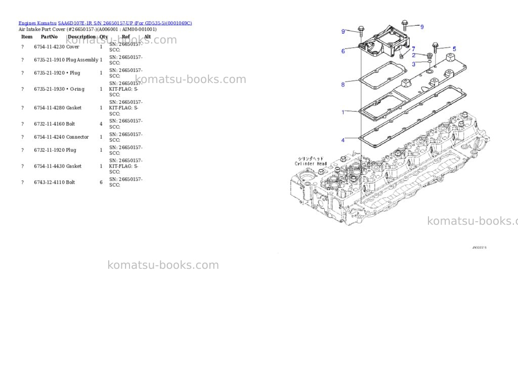 Komatsu saa6d107e-1r s/n 26650157-up for gd535-5 Parts catalog cover Page 5