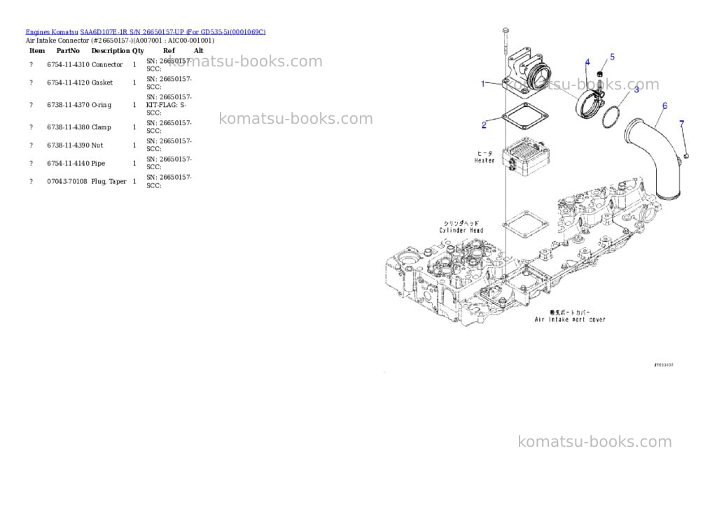 Komatsu saa6d107e-1r s/n 26650157-up for gd535-5 Parts catalog cover Page 6