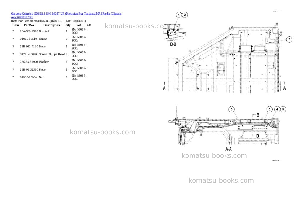 Komatsu gd655-5 s/n 56087-up provision for thailand mp3 radio chassis only Parts catalog cover Komatsu gd655-5 s/n 56087-up provision for thailand mp3 radio chassis only Parts catalog cover