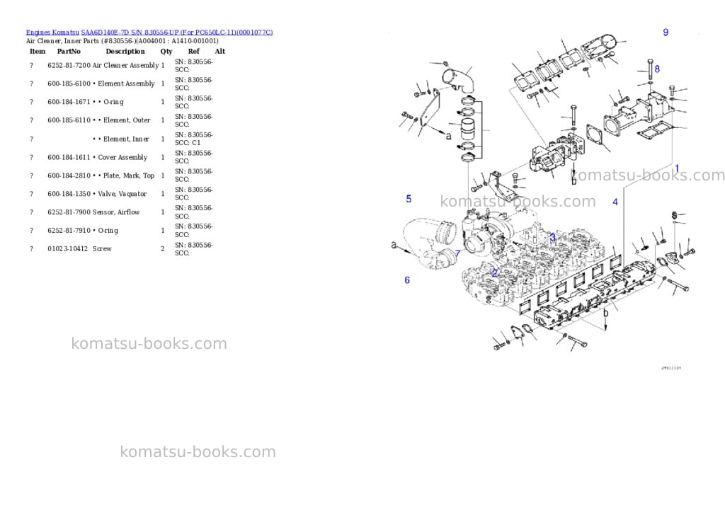 Komatsu saa6d140e-7d s/n 830556-up for pc650lc-11 Parts catalog cover Page 3