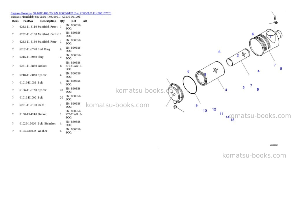 Komatsu saa6d140e-7d s/n 830556-up for pc650lc-11 Parts catalog cover Page 5