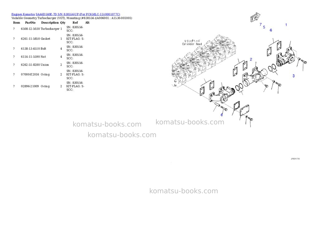 Komatsu saa6d140e-7d s/n 830556-up for pc650lc-11 Parts catalog cover Page 6