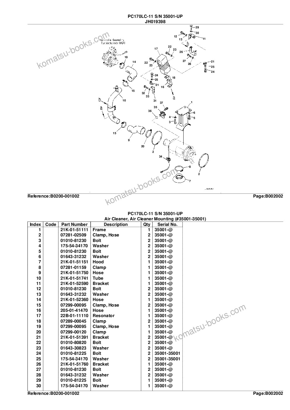 Komatsu pc170lc-11 s/n 35001-up Catálogo de peças capa Página 7
