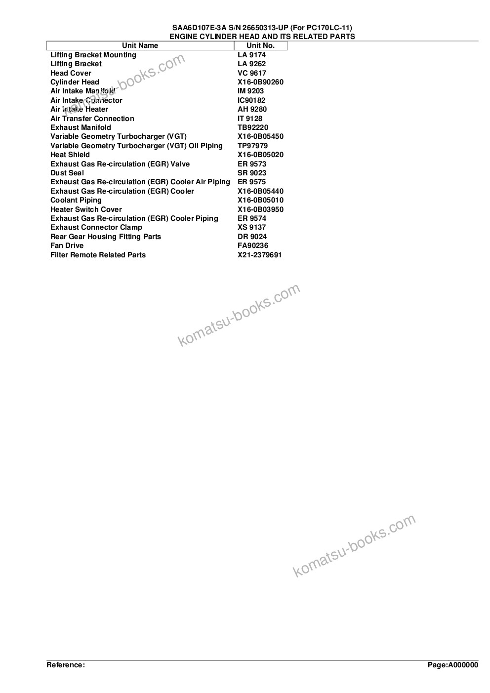 Komatsu saa4d107e-3a s/n 26650313-up for pc170lc-11 Parts catalog cover Page 2