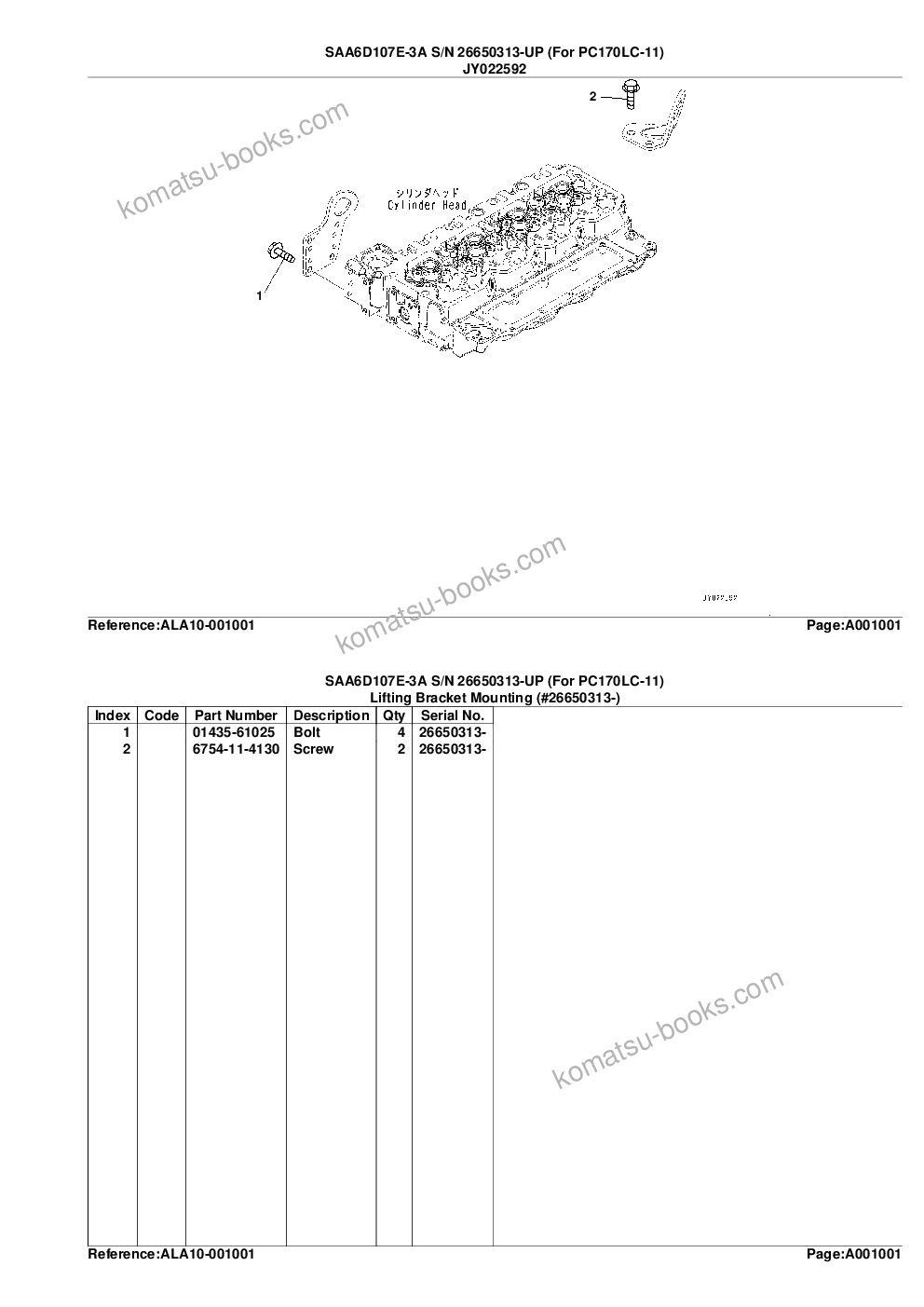 Komatsu saa4d107e-3a s/n 26650313-up for pc170lc-11 Parts catalog cover Page 4