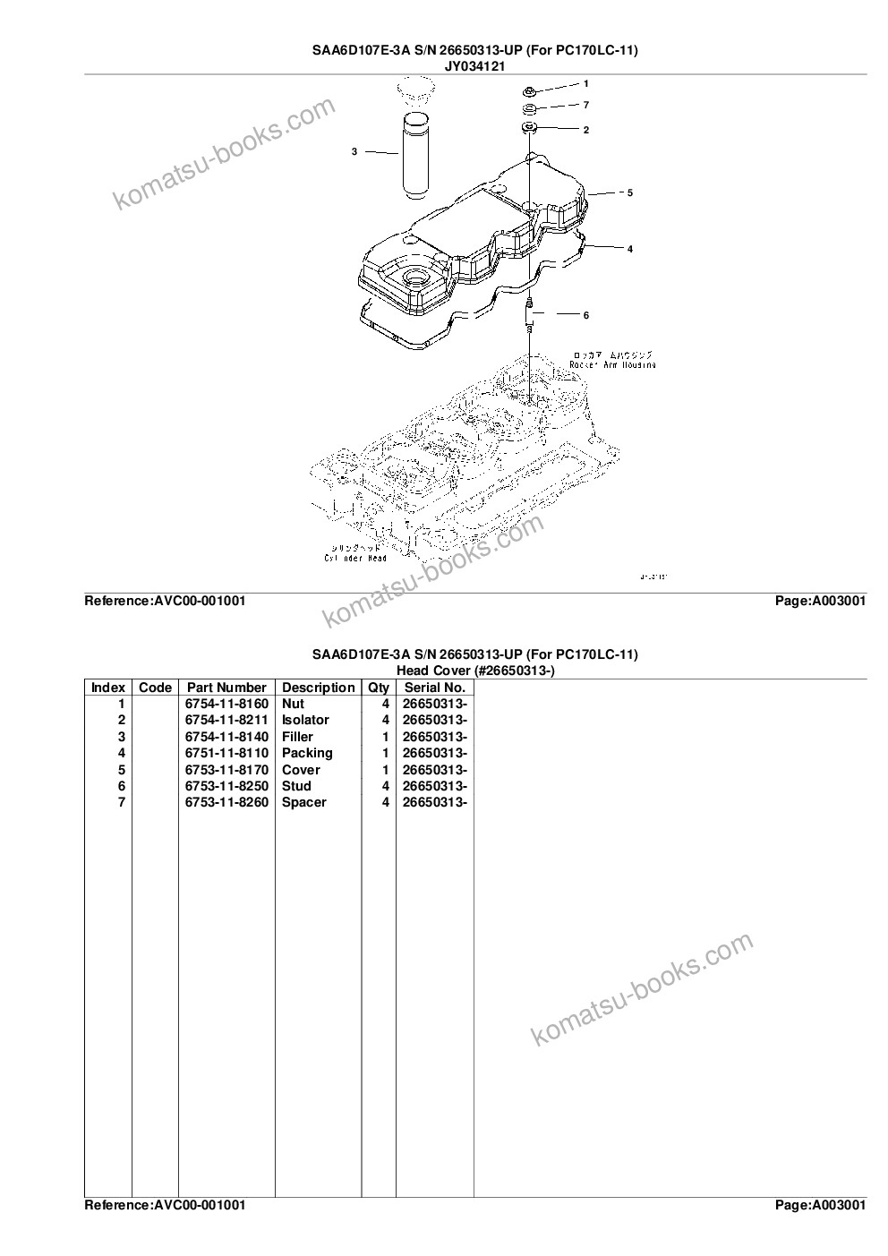 Komatsu saa4d107e-3a s/n 26650313-up for pc170lc-11 Parts catalog cover Page 8