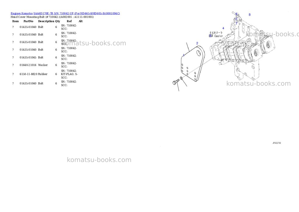 Komatsu saa6d170e-7b s/n 710042-up for hd465-8/hd605-8 Parts catalog cover Komatsu saa6d170e-7b s/n 710042-up for hd465-8/hd605-8 Parts catalog cover