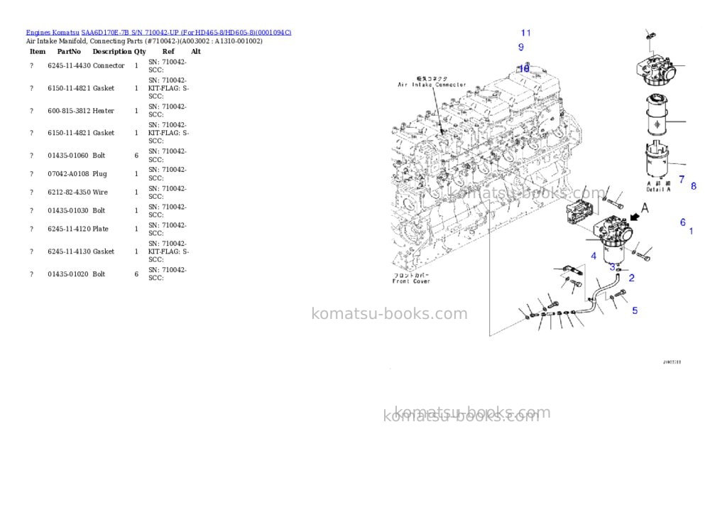 Komatsu saa6d170e-7b s/n 710042-up for hd465-8/hd605-8 Parts catalog cover Page 3 Komatsu saa6d170e-7b s/n 710042-up for hd465-8/hd605-8 Parts catalog cover Page 3
