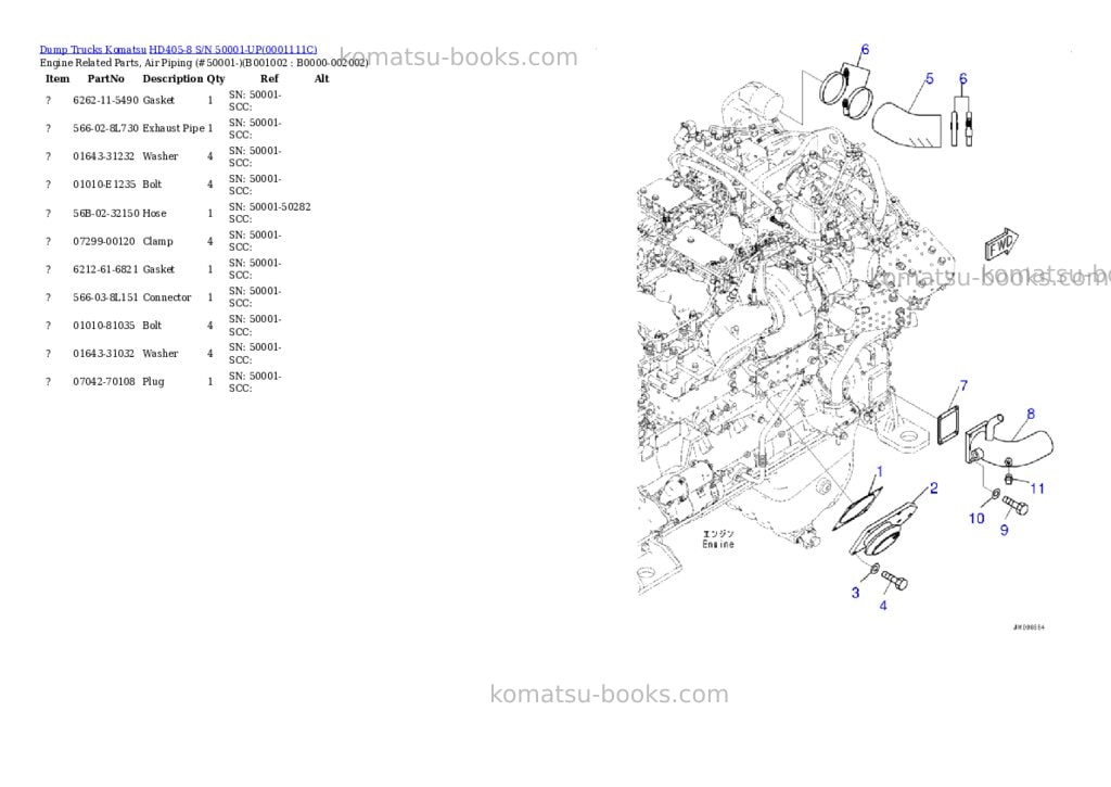 Komatsu hd405-8 s/n 50001-up Parts catalog cover