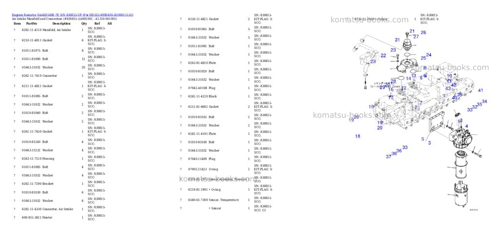 Komatsu saa6d140e-7e s/n 830815-up for hd325-8/hd405-8 Parts catalog cover