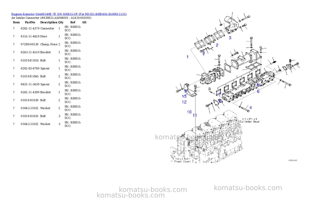 Komatsu saa6d140e-7e s/n 830815-up for hd325-8/hd405-8 Parts catalog cover Page 3