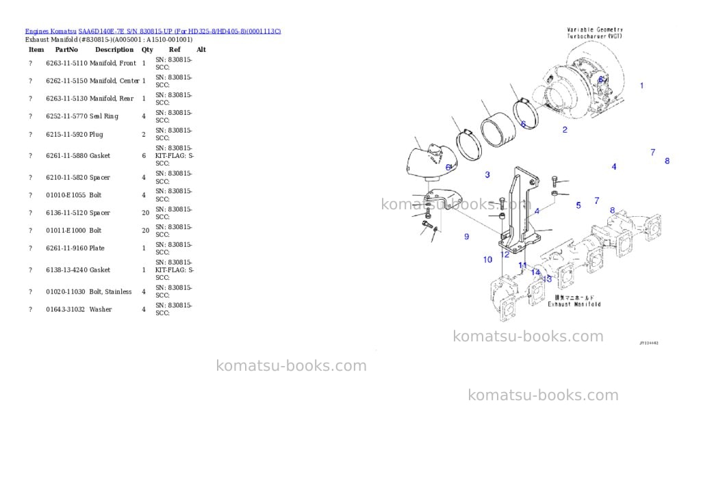 Komatsu saa6d140e-7e s/n 830815-up for hd325-8/hd405-8 Parts catalog cover Page 4