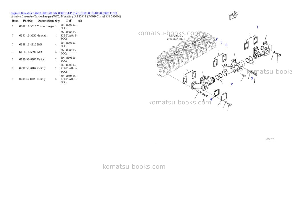 Komatsu saa6d140e-7e s/n 830815-up for hd325-8/hd405-8 Parts catalog cover Page 5
