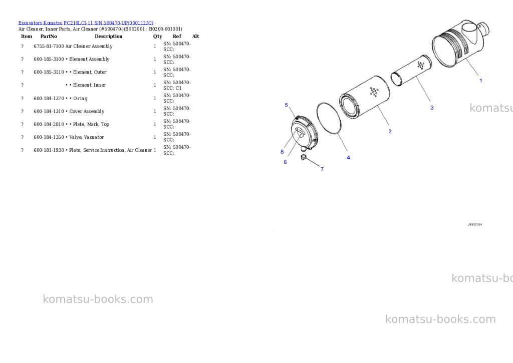 Komatsu PC210LCI-11 S/N 500470-UP Parts catalog cover
