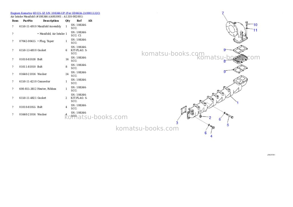 Komatsu 6d125-1z s/n 108346-up for gd663a-2 Parts catalog cover Page 3