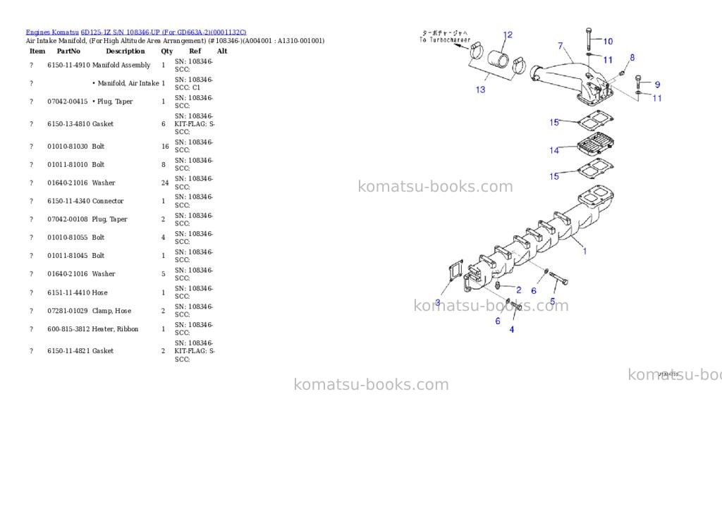 Komatsu 6d125-1z s/n 108346-up for gd663a-2 Parts catalog cover Page 4