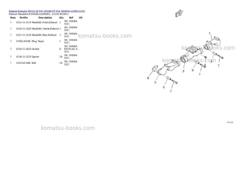 Komatsu 6d125-1z s/n 108346-up for gd663a-2 Parts catalog cover Page 6
