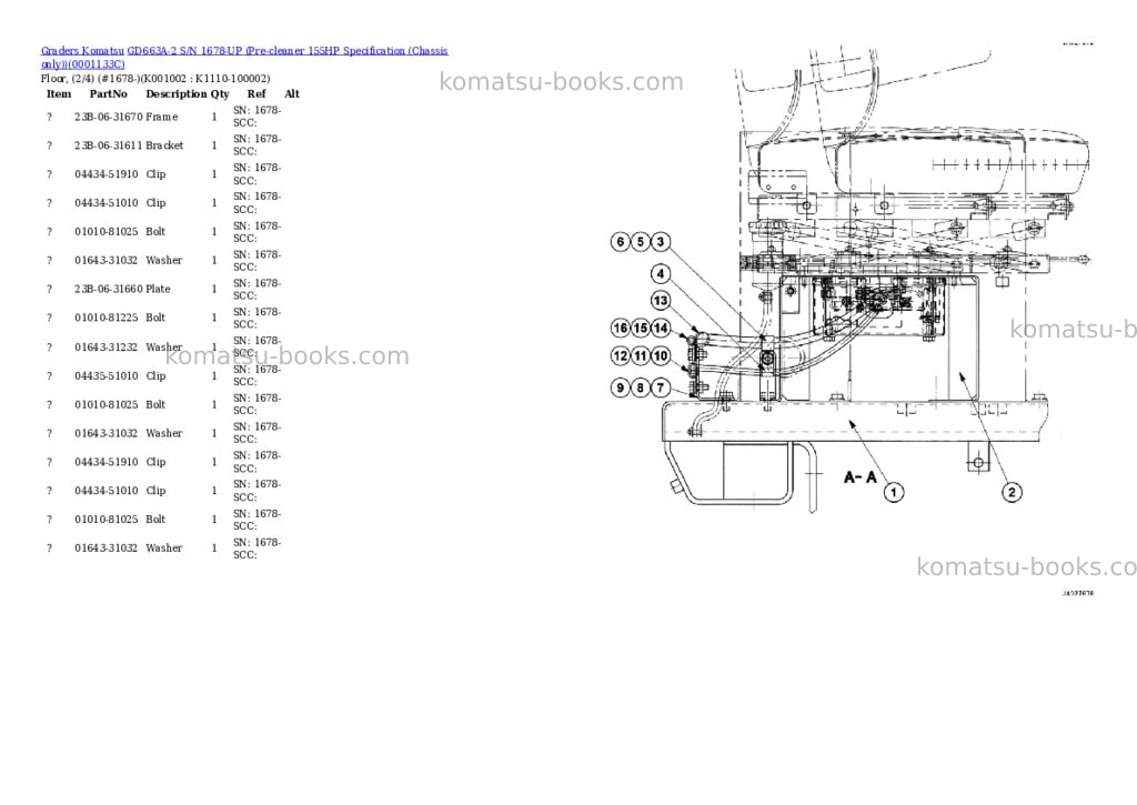 Komatsu gd663a-2 s/n 1678-up pre-cleaner 155hp chassis only Parts catalog cover