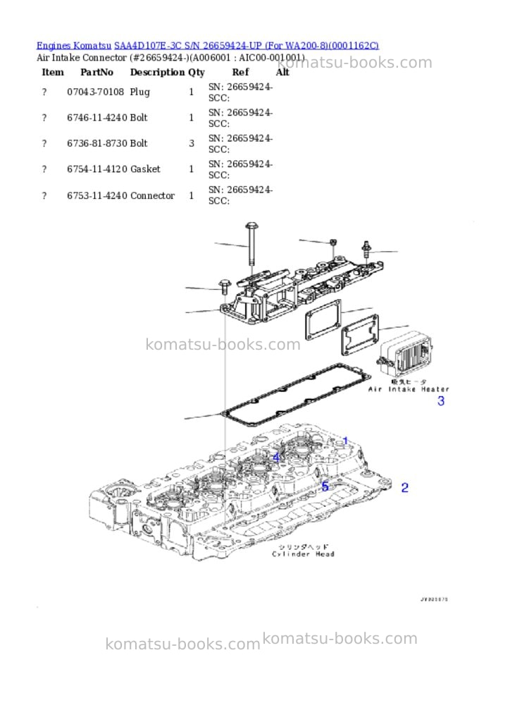 Komatsu saa4d107e-3c s/n 26659424-up for wa200-8 Parts catalog cover Page 5 Komatsu saa4d107e-3c s/n 26659424-up for wa200-8 Parts catalog cover Page 5