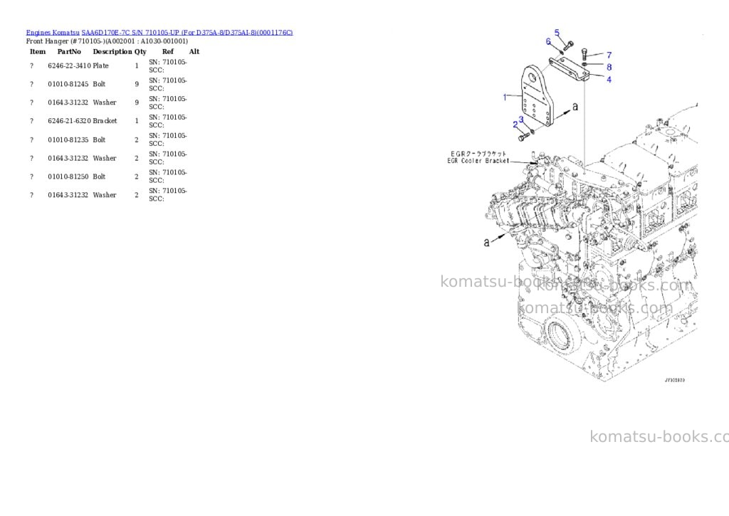 Komatsu saa6d170e-7c s/n 710105-up for d375a-8/d375ai-8 Parts catalog cover
