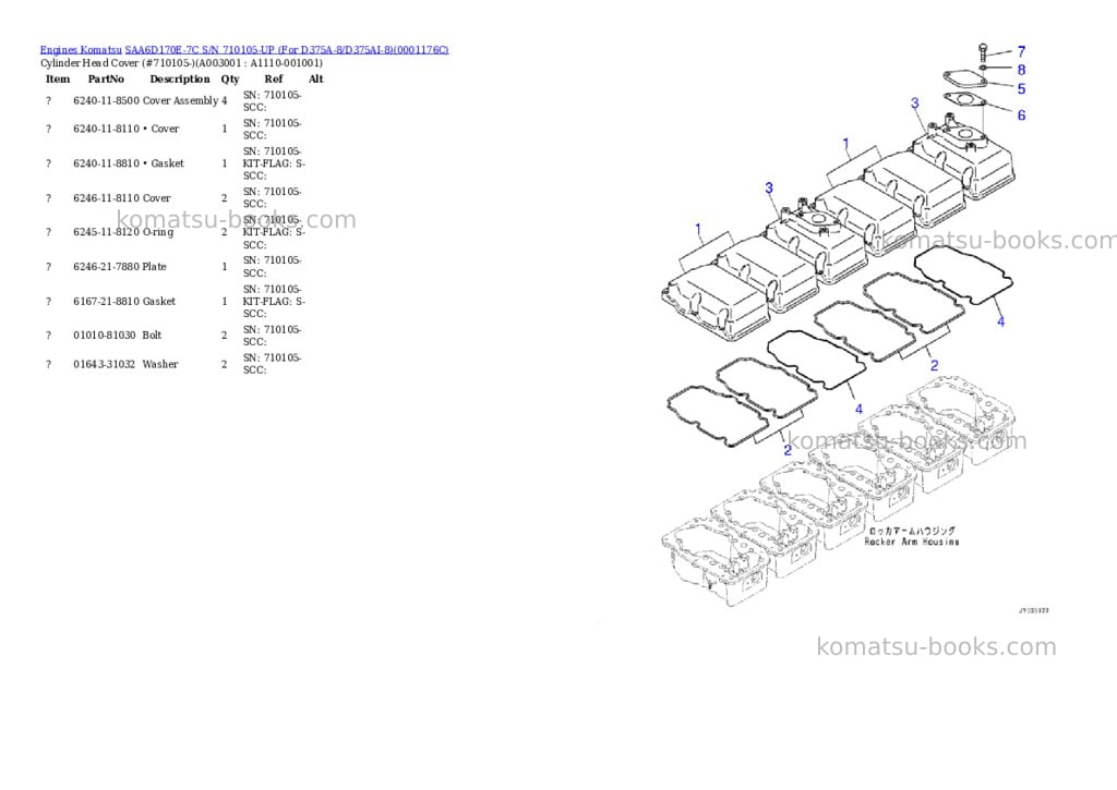 Komatsu saa6d170e-7c s/n 710105-up for d375a-8/d375ai-8 Parts catalog cover Page 2