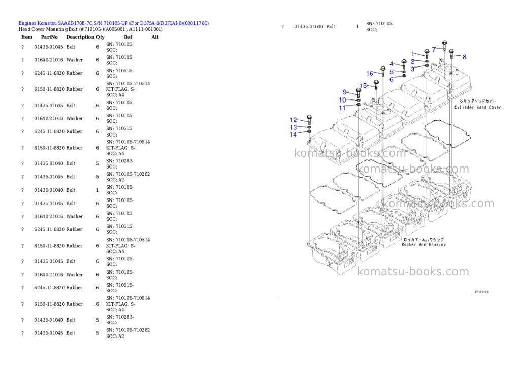 Komatsu saa6d170e-7c s/n 710105-up for d375a-8/d375ai-8 Parts catalog cover Page 4
