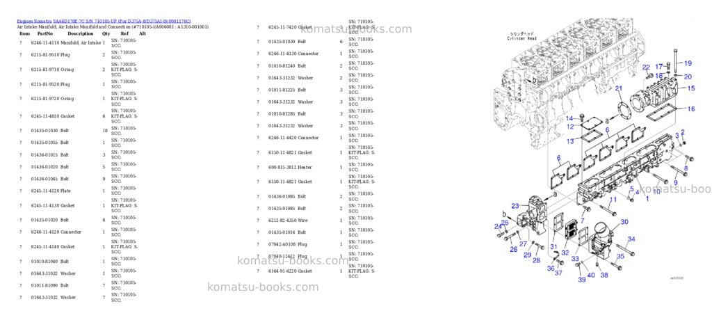 Komatsu saa6d170e-7c s/n 710105-up for d375a-8/d375ai-8 Parts catalog cover Page 5